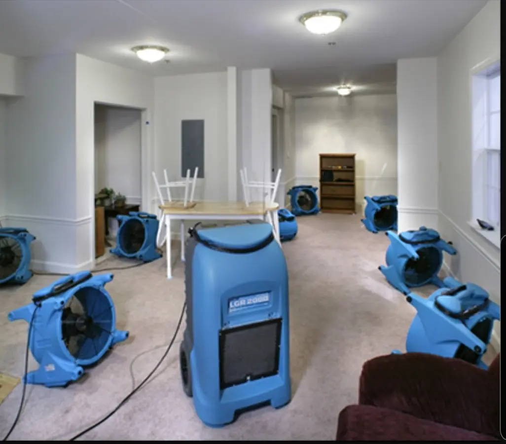 Air movers and dehumidifier setup for Water Damage Restoration in Bossier City
